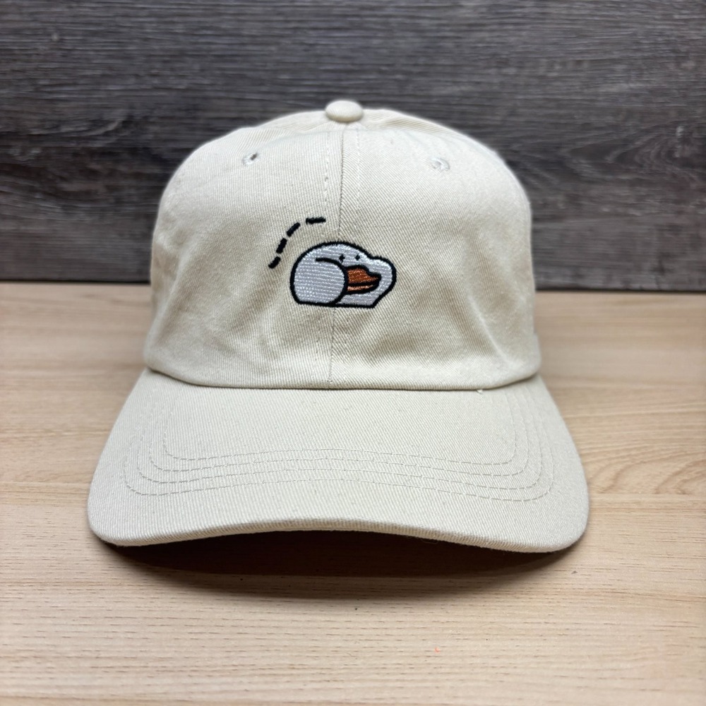 Luck Duck Hat Cap Strap Back Beige Embroidered Goose Novelty Funny Cute Dad Hat